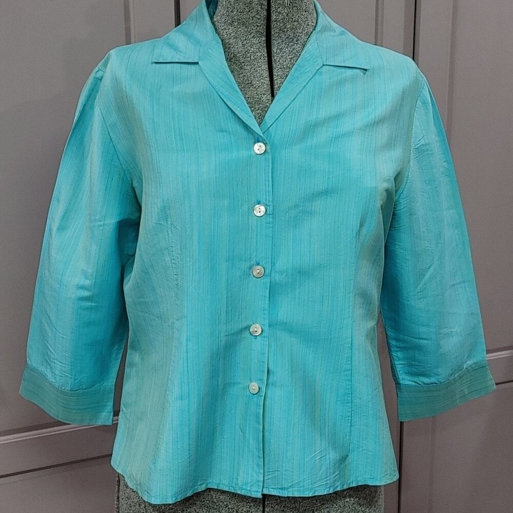 Laura Brand Turquoise Silk Blouse Size 14